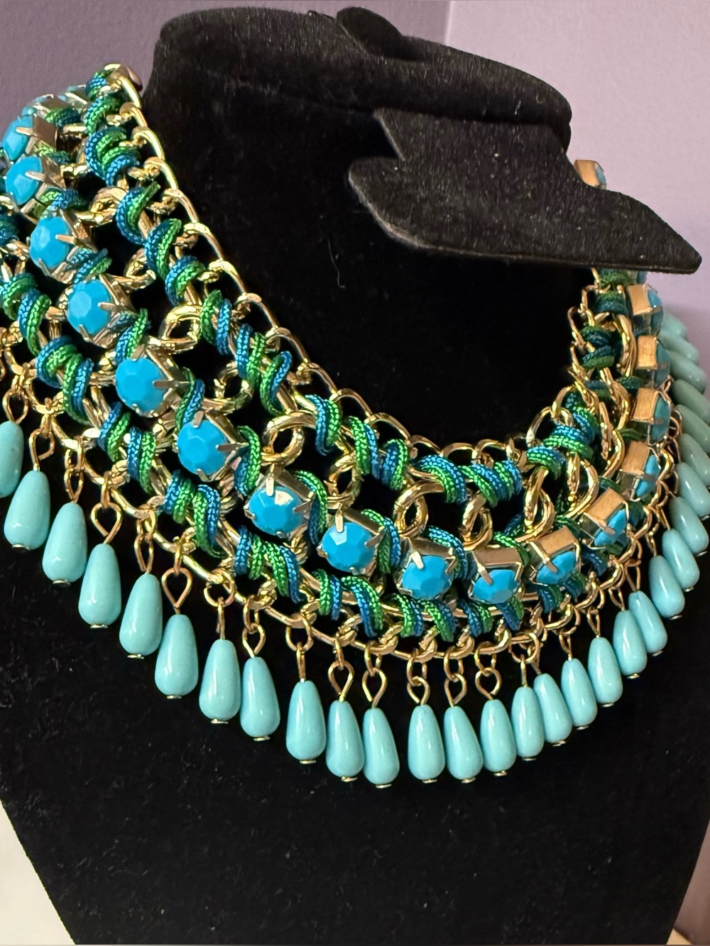 Turquoise colored Multi-Row southwestern bib Necklace